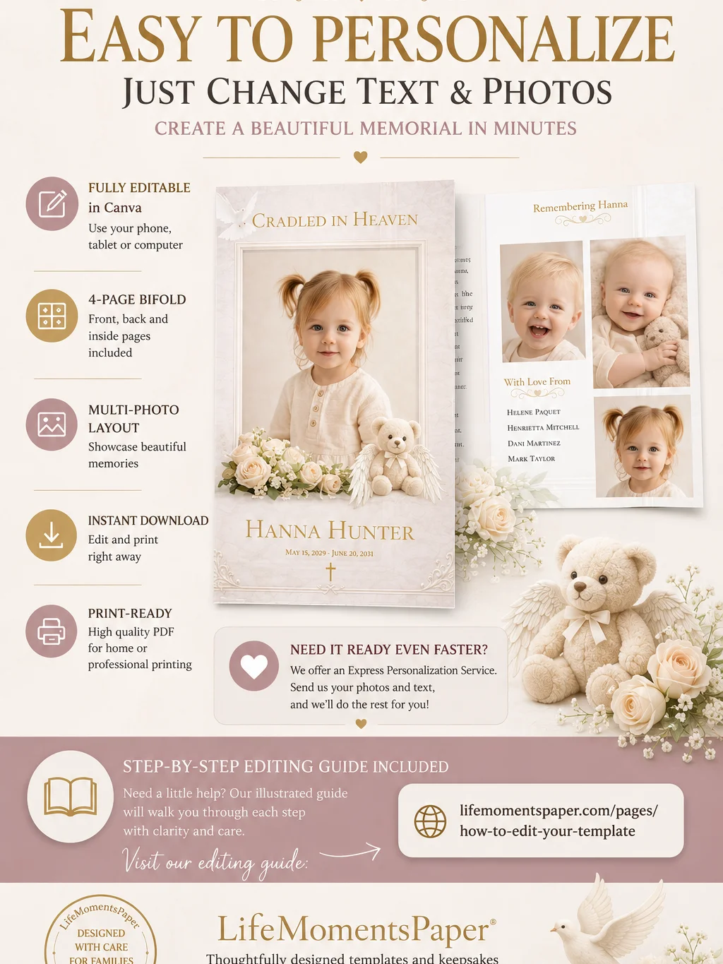 Baby Girl Funeral Program Template – Editable 4-Page Canva Bifold product image (4)