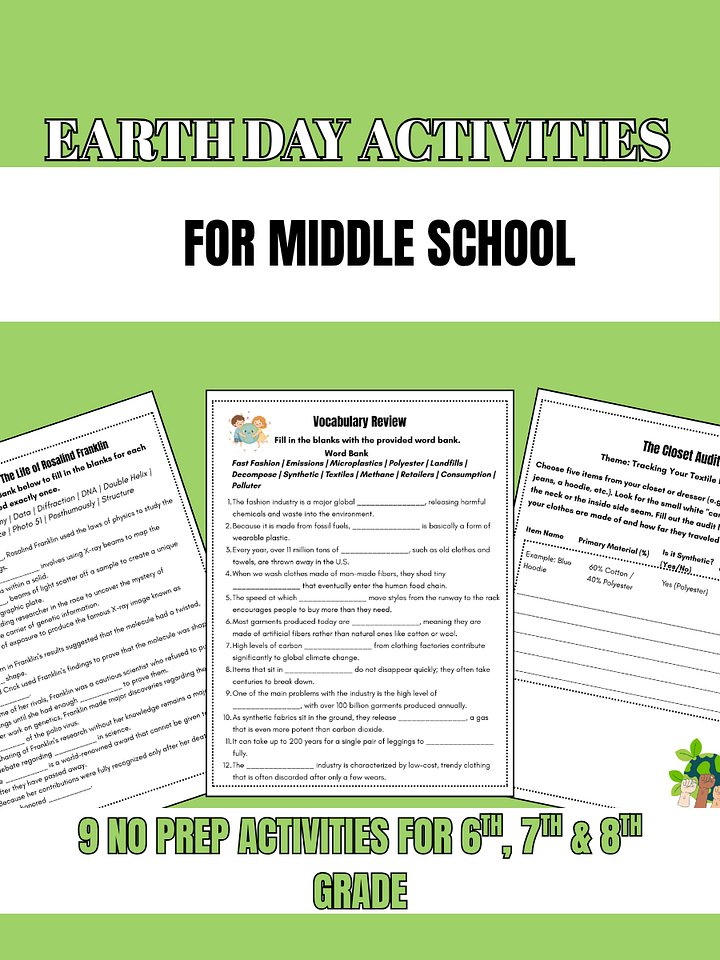 Earth Day Activities Sub Plan Independent Work Middle School 6th 7th 8th Grade product image (1)