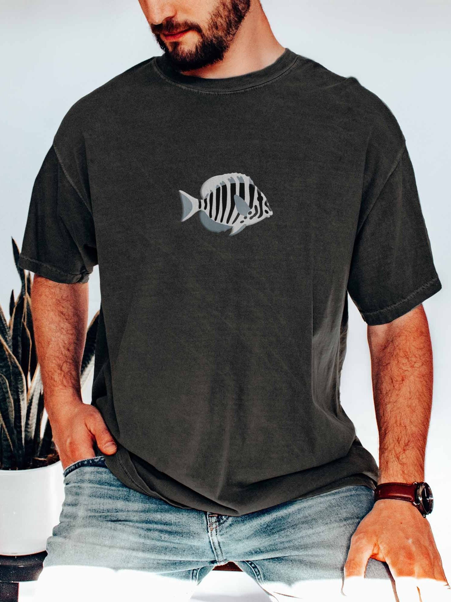 Zebra Angelfish Embroidered Shirt | Reef Aquarium Fish Embroidery Tee | Saltwater Marine Fish Apparel product image (2)