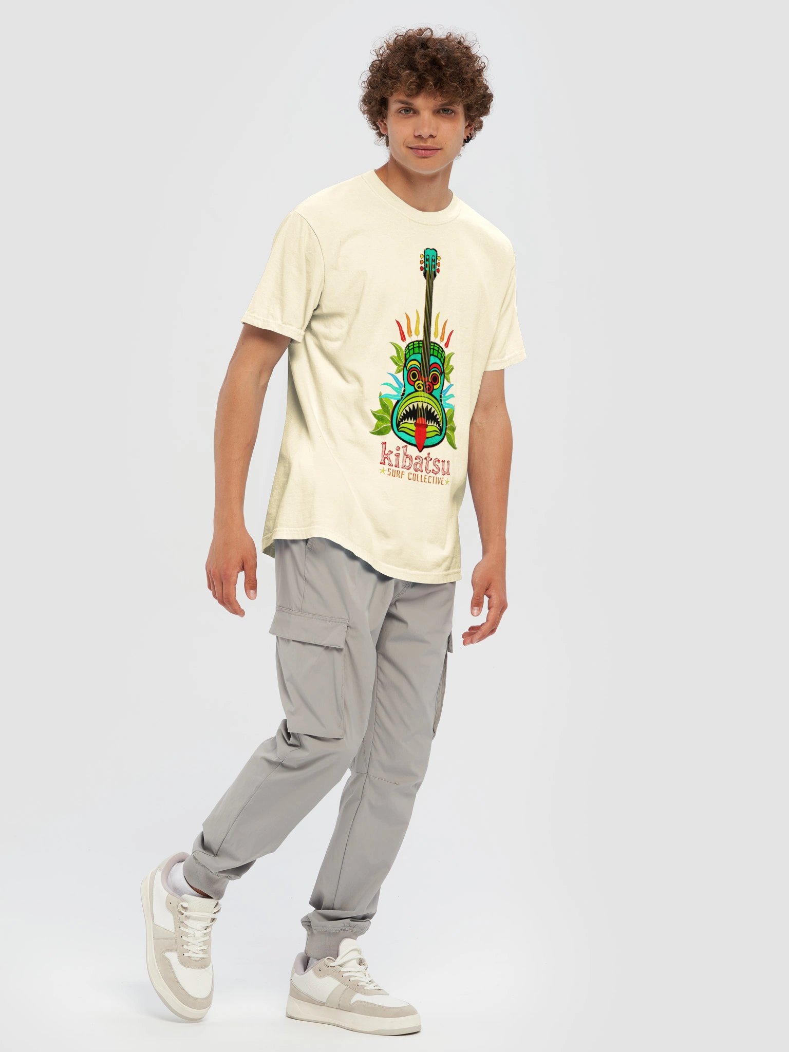 Kibatsu Surf Collective Feathered Tribal Mask Tiki Guitar T Shirt product image (223)