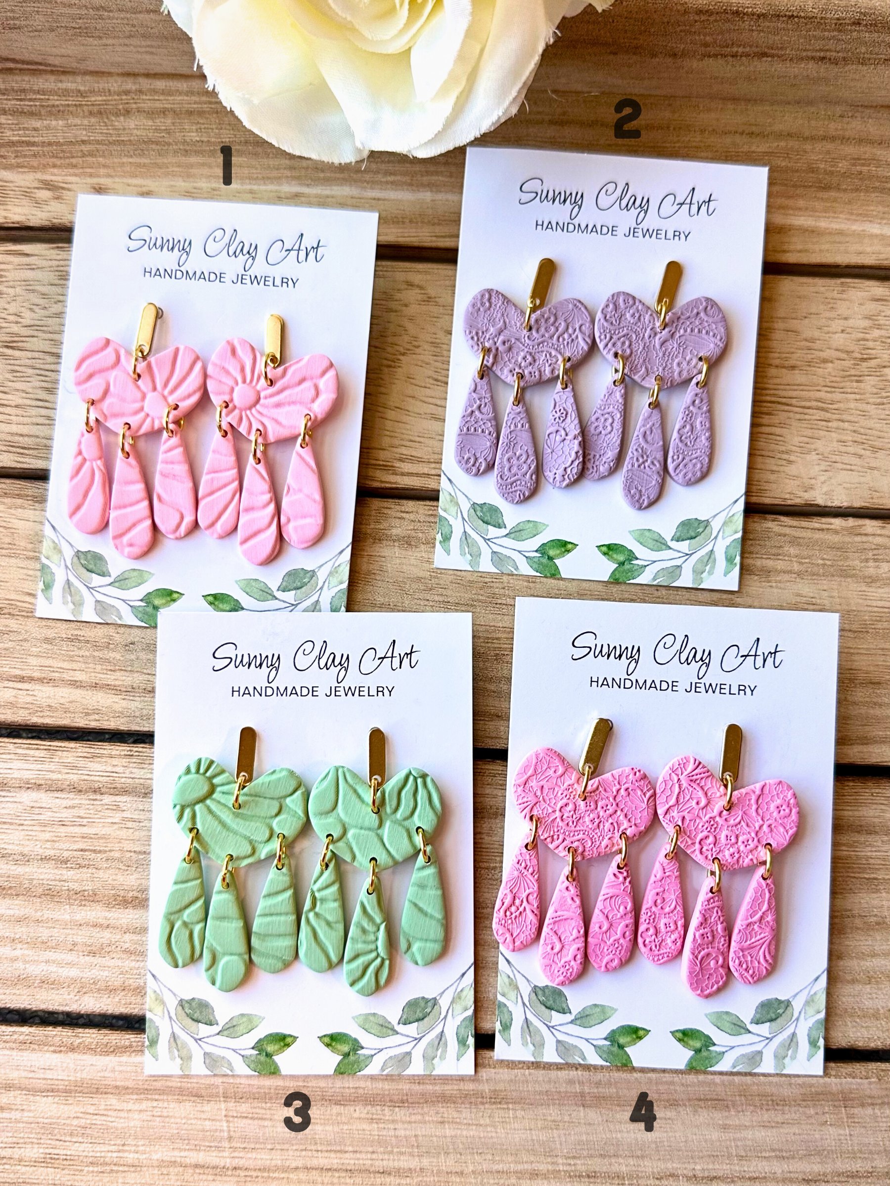 Textured Heart Drop Earrings – Handmade Clay Statement Dangles product image (2)