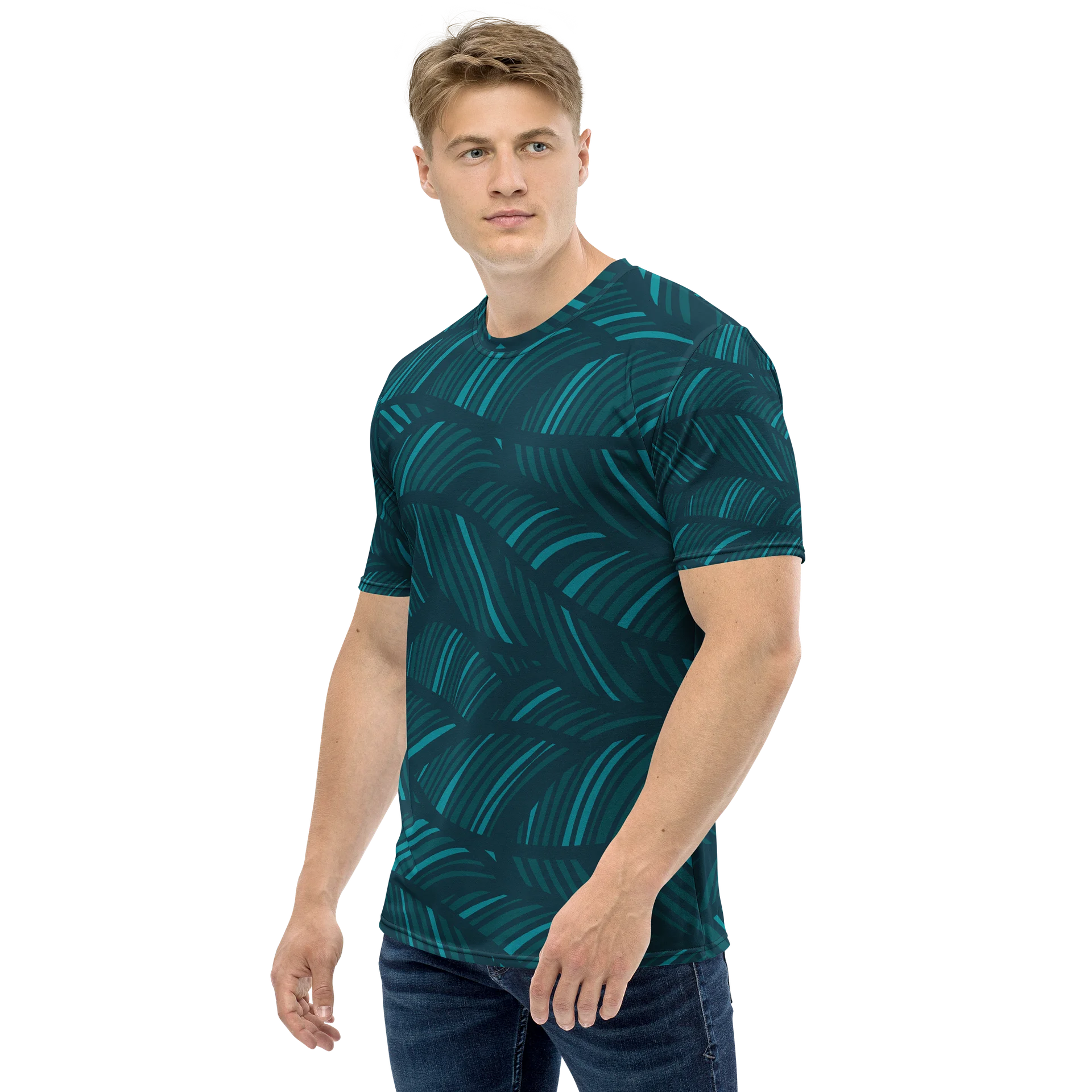 Teal Wave Abstract All-Over Print Tee product image (3)