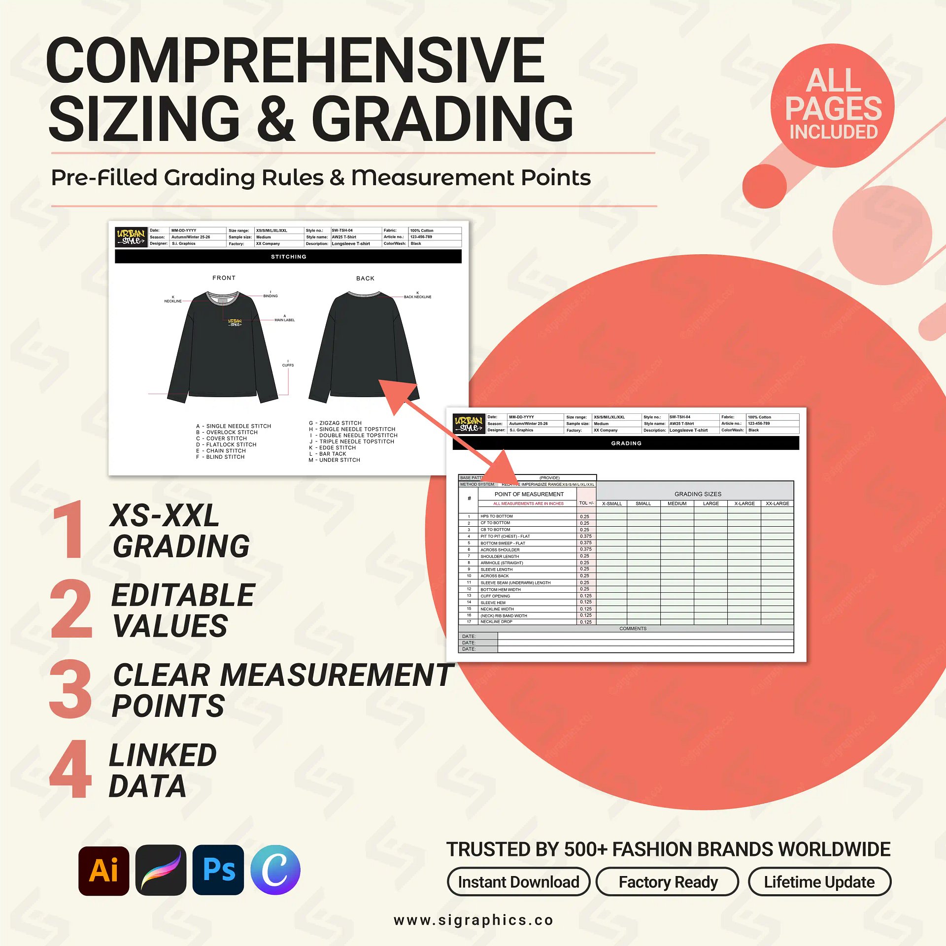 Long Sleeve T-Shirt Tech Pack Template product image (6)