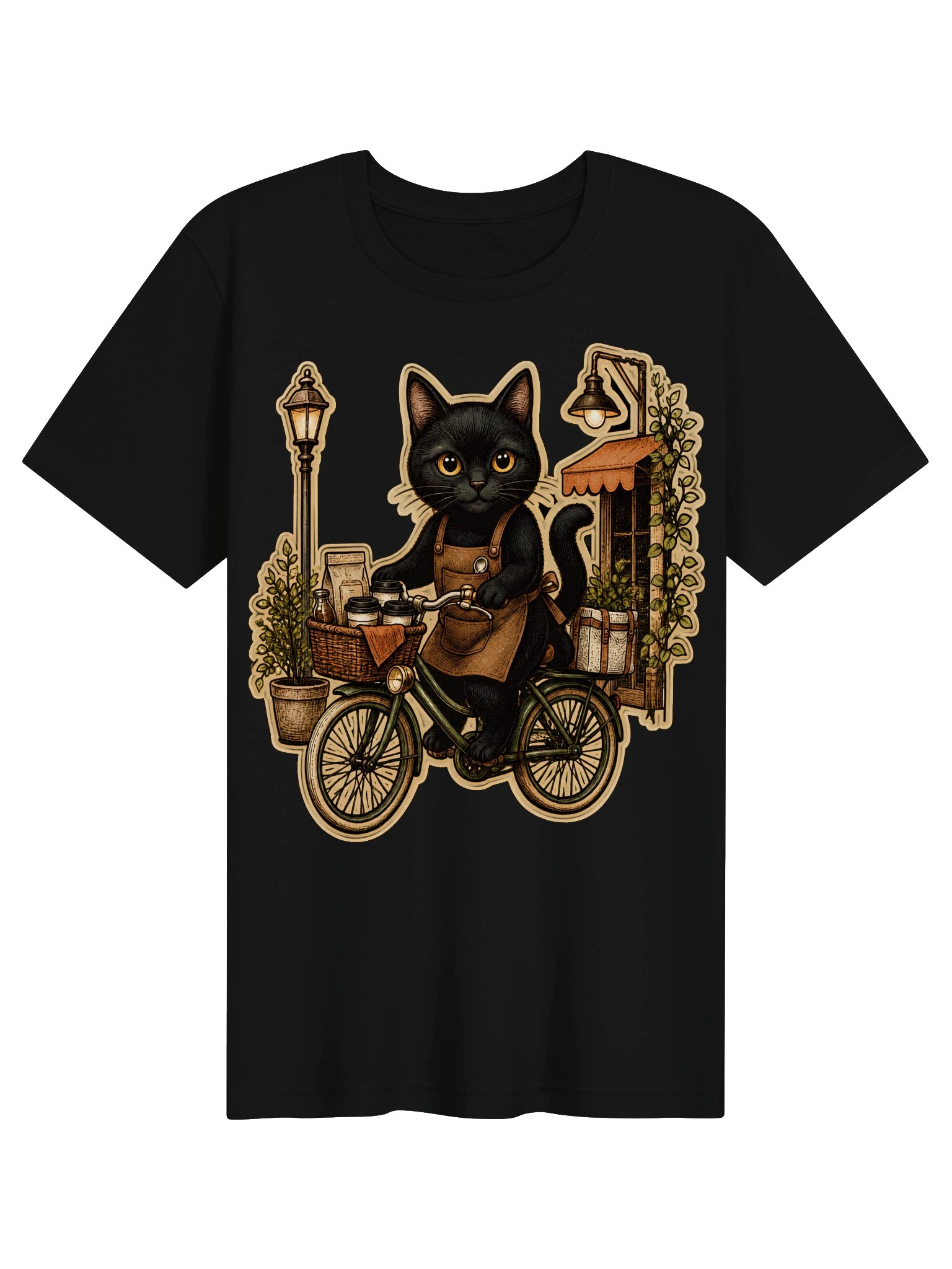 Coffee Cat Club Bicycle Tee | Vintage Black Cat Shirt product image (1)