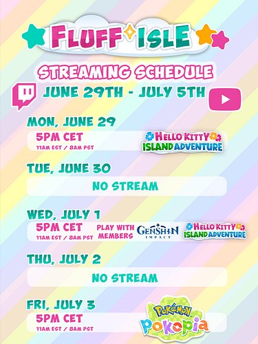 This week’s schedule! 
Playing Genshin Impact with Sarah for Member Wednesday and finally trying Pokopia on Friday because I ...