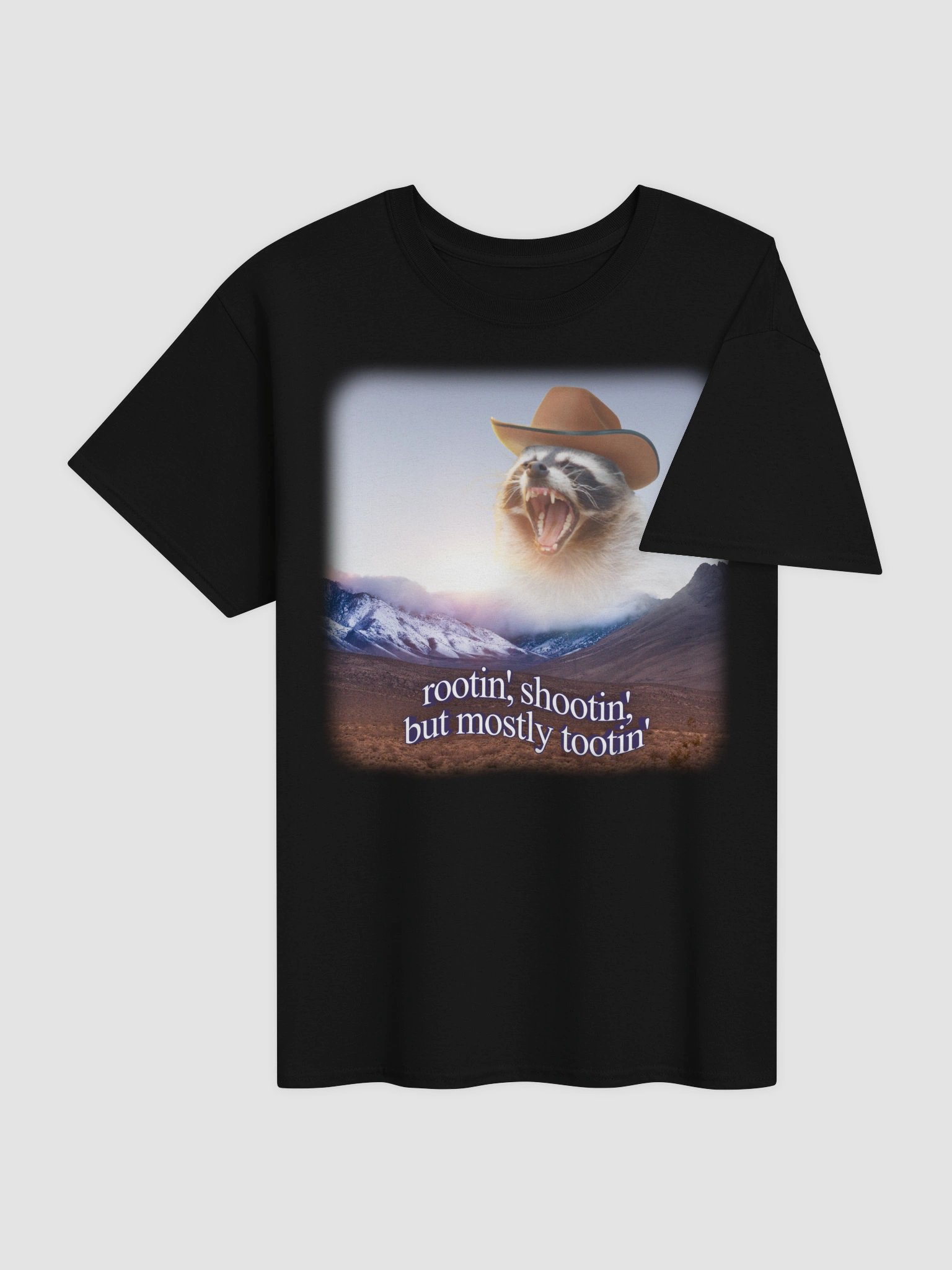Rootin' Shootin' but mostly Tootin' raccoon cowboy T-shirt product image (4)