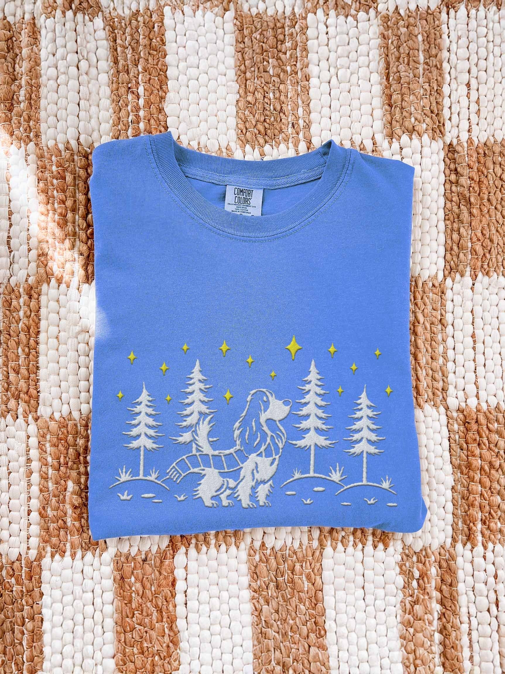 Springer Spaniel Winter/Christmas Line Art Design Embroidered T-Shirt product image (1)