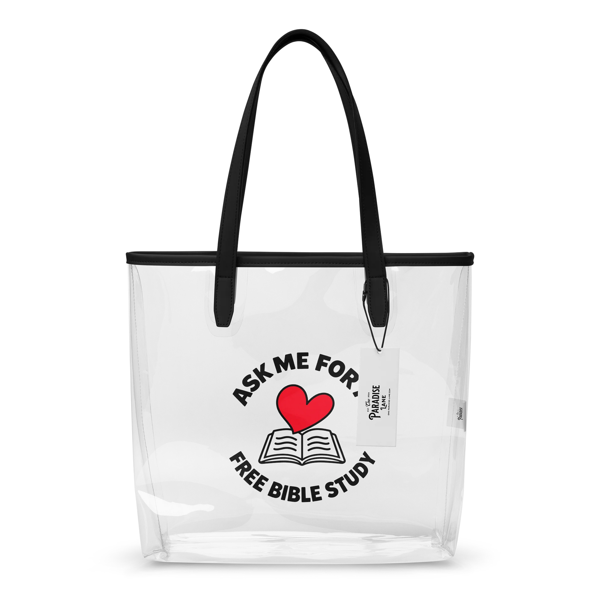Ask Me for a Free Bible Study Clear Tote Bag – Ministry & Convention Bag product image (1)