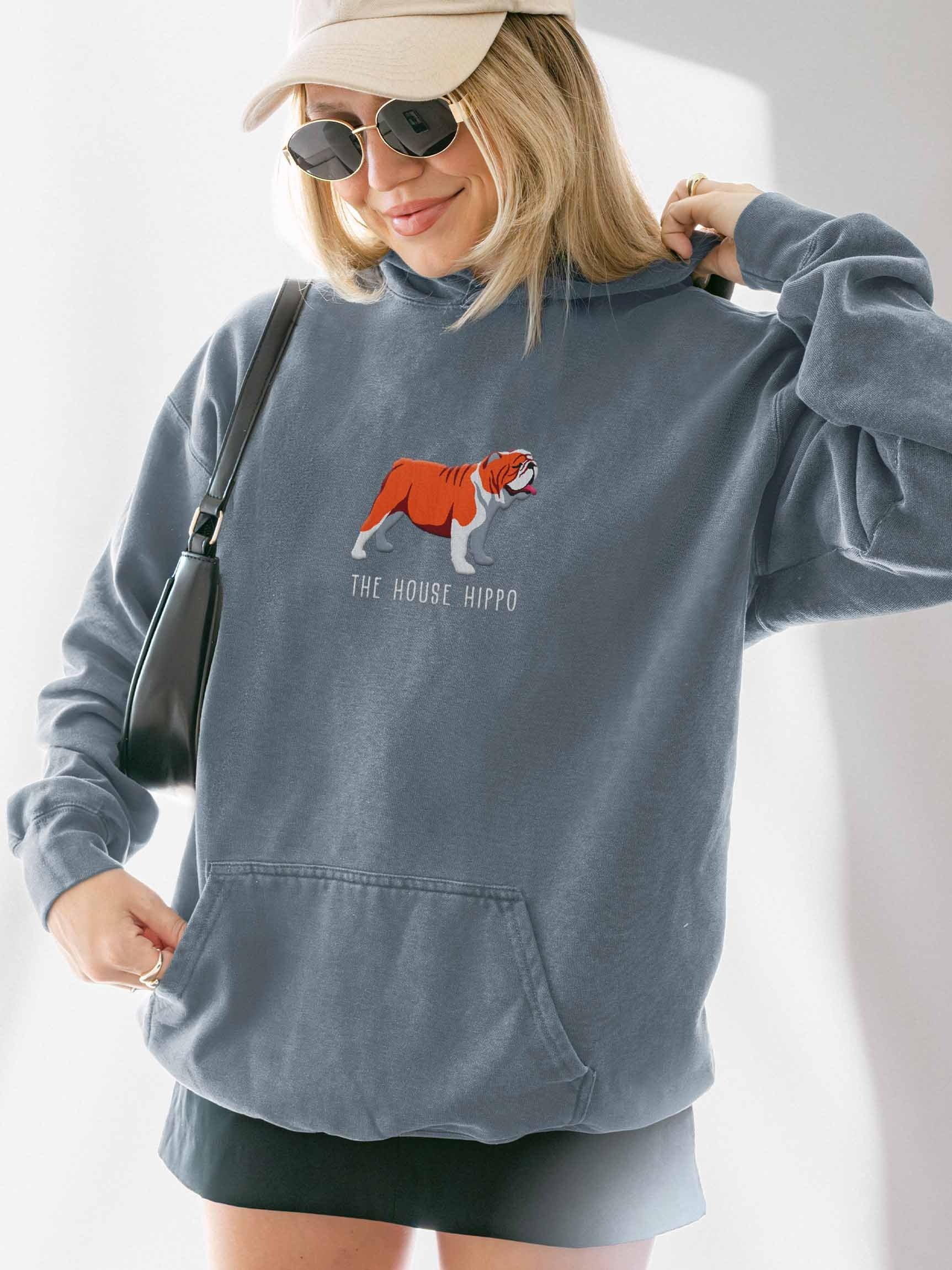 The House Hippo Premium Hoodie (Embroidered) of an English Bulldog(Red & White) product image (2)
