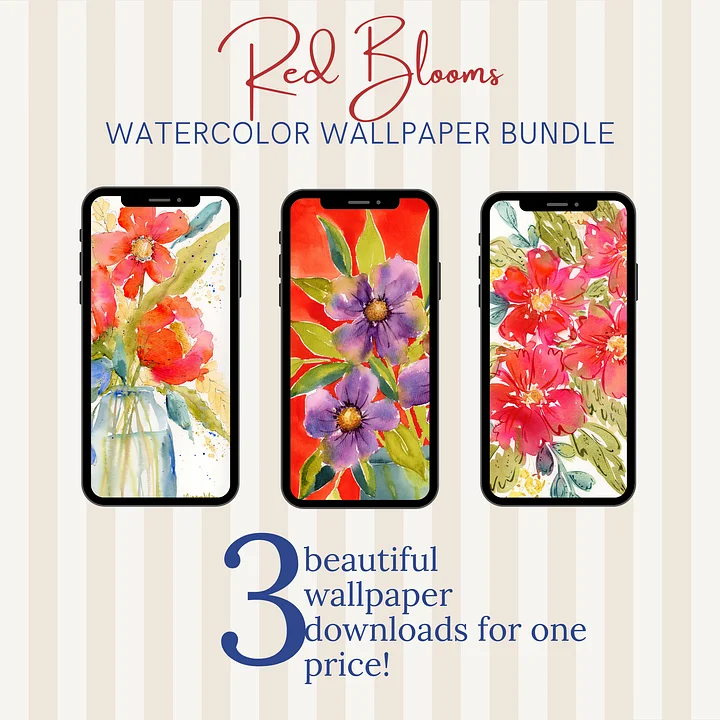 Red Bloom Bundle - 3 Original Watercolor Phone Wallpapers product image (1)