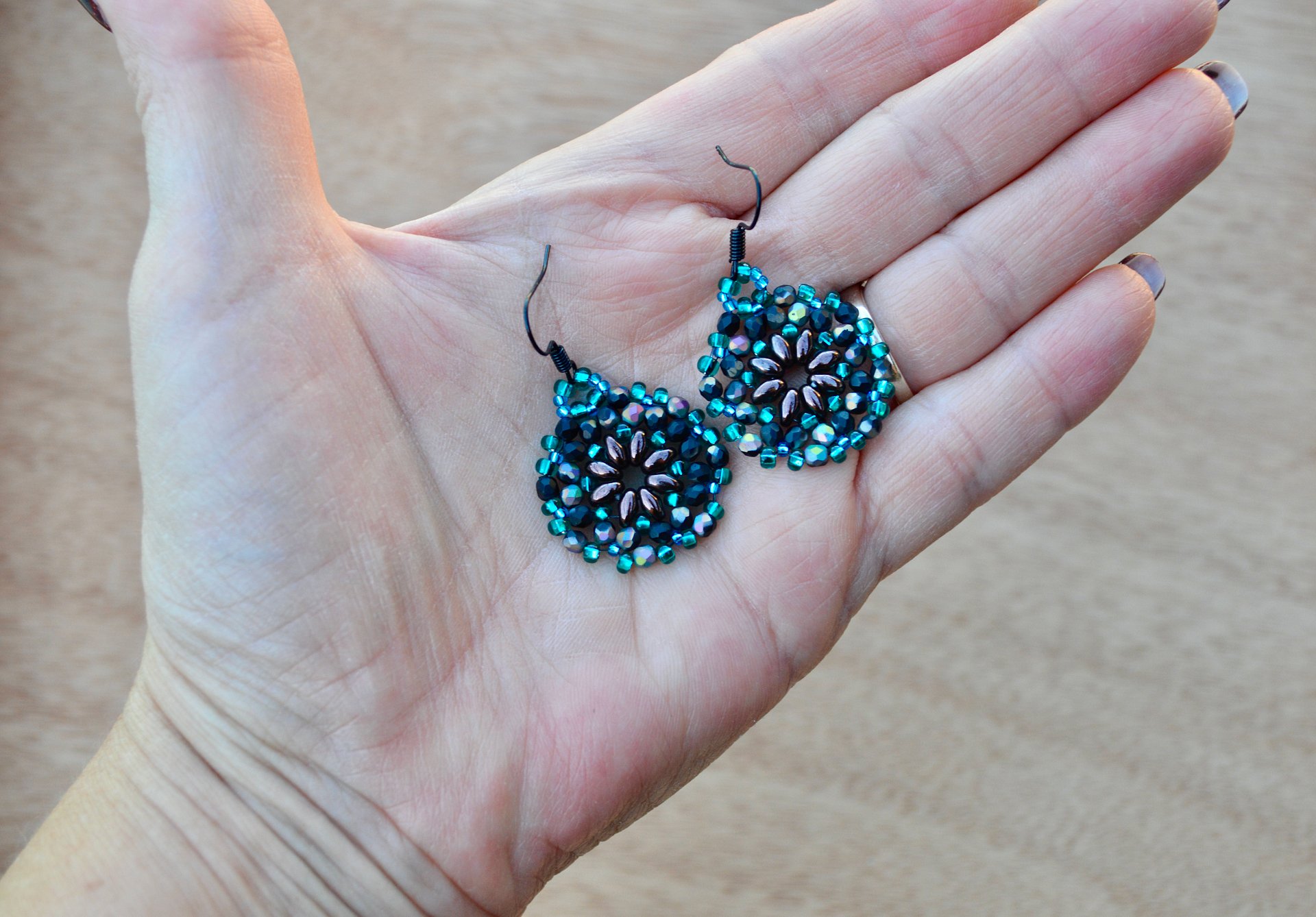 Teal and Mocha Brown Seed Bead Handmade Earrings product image (3)