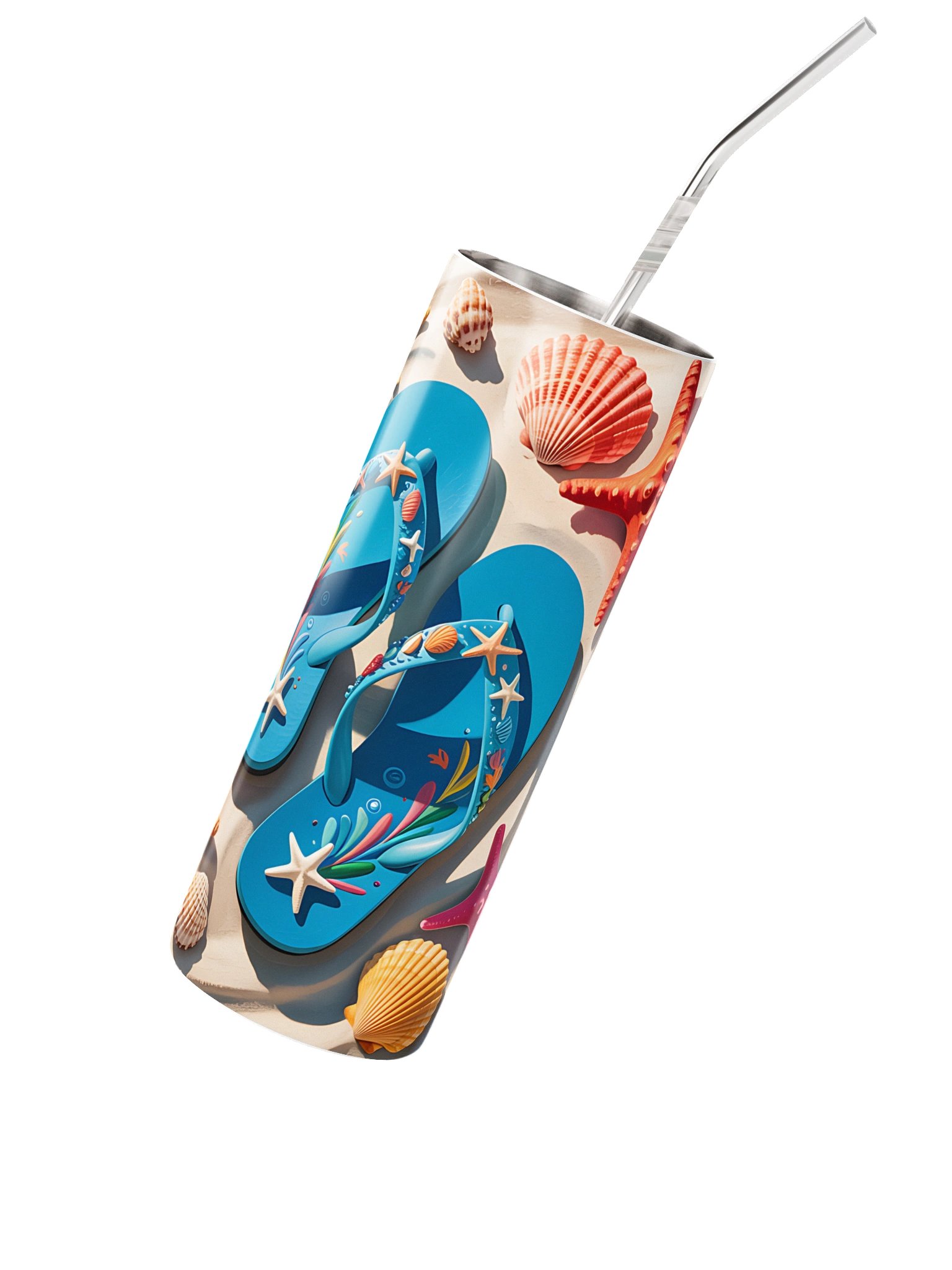 Beach Day Tumbler | Tropical Flip Flops & Seashell Travel Cup product image (2)
