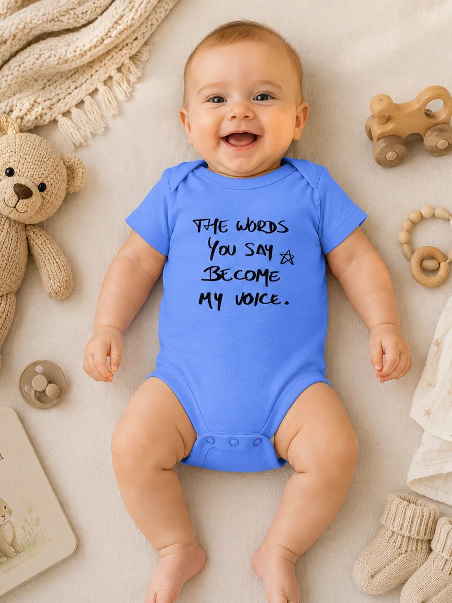 Conscious Parenting Baby Bodysuit, The Words You Say Become My Voice Onesie, Meaningful Baby Gift, Minimal Script Infant Outfit product image (9)