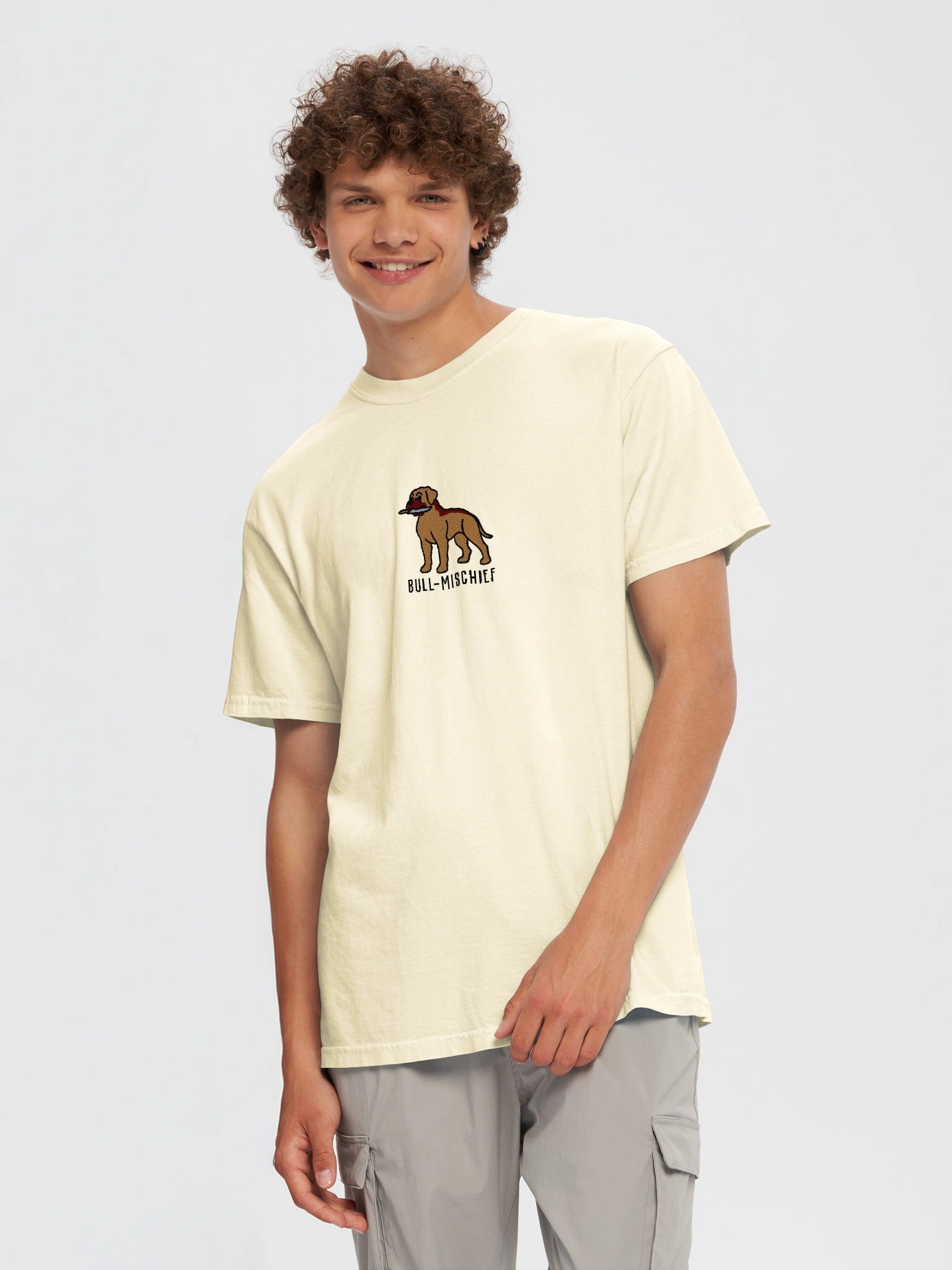 Bull-Mischief Funny Chibi-Style Embroidered T-Shirt for Bullmastiff(Tan) Owners product image (113)
