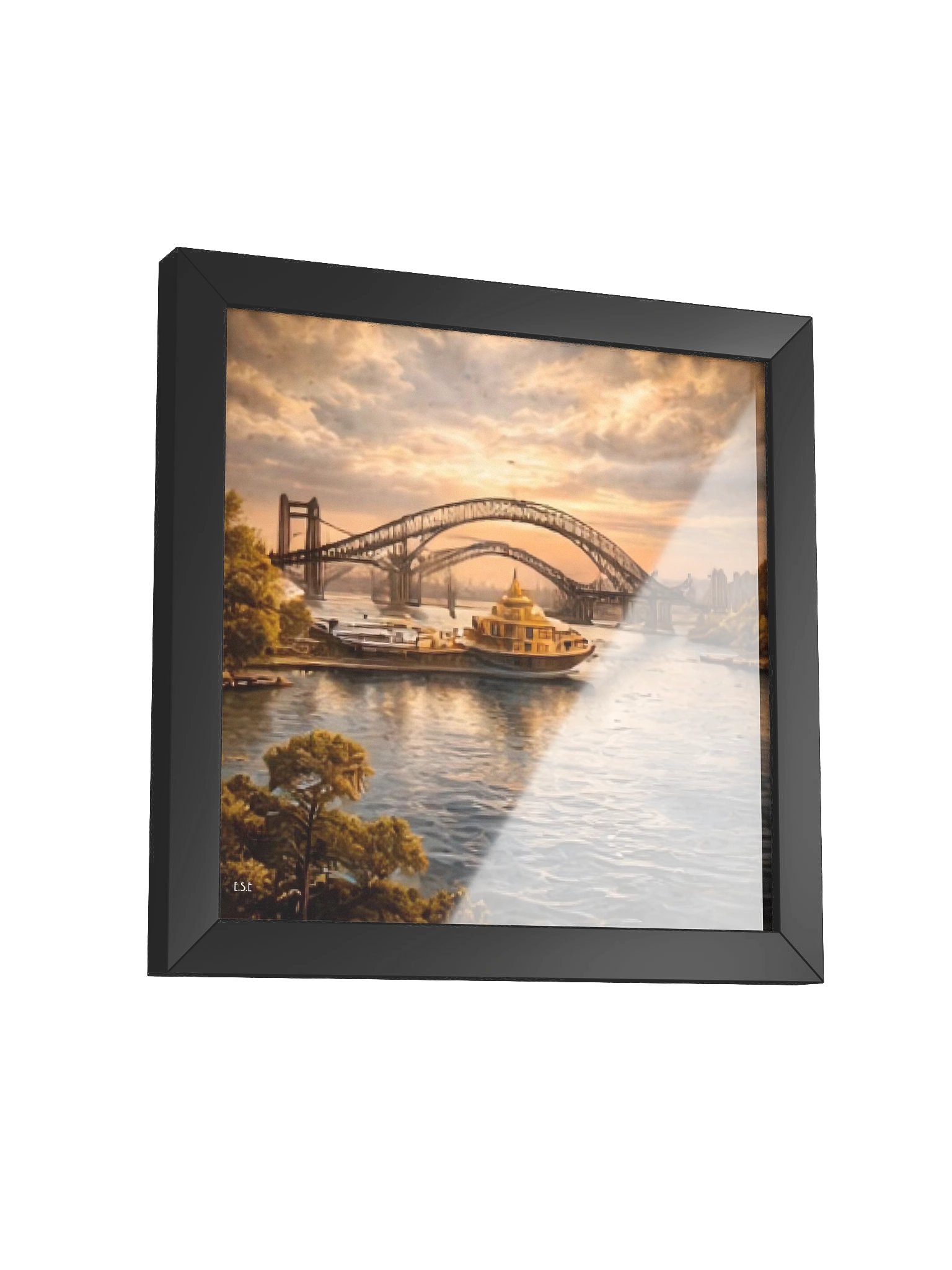 Goldene Hafenstimmung: Architektur im Abendlicht Vibrant Ayous Wood Framed Poster product image (34)