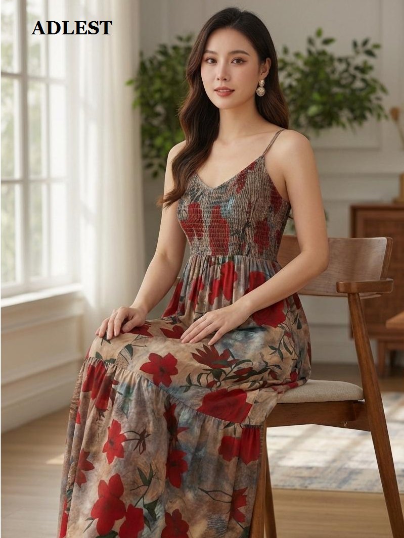 ADLEST | Women's Vintage Floral Print Elegant Woven Backless A-Line Dress, Party, Date Night, Spring product image (4)