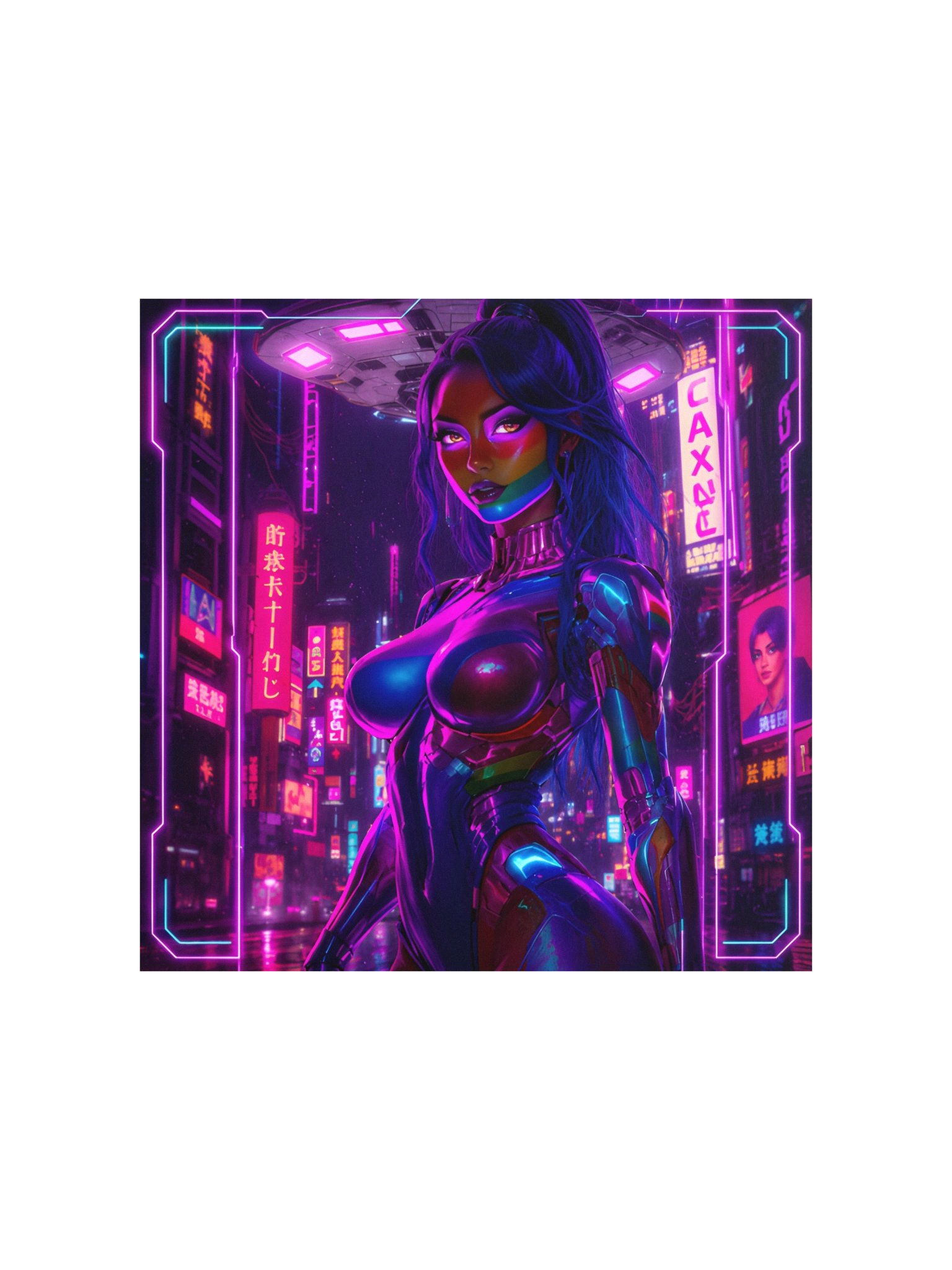 "Neon Cyberpunk Woman - Futuristic City Night Poster" product image (2)