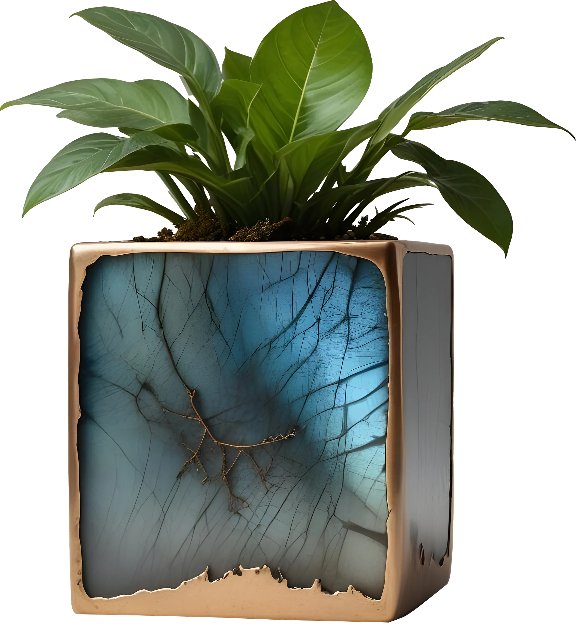 Stellar Luxe – Organic Labradorite & Bronze Planter PNG product image (1)