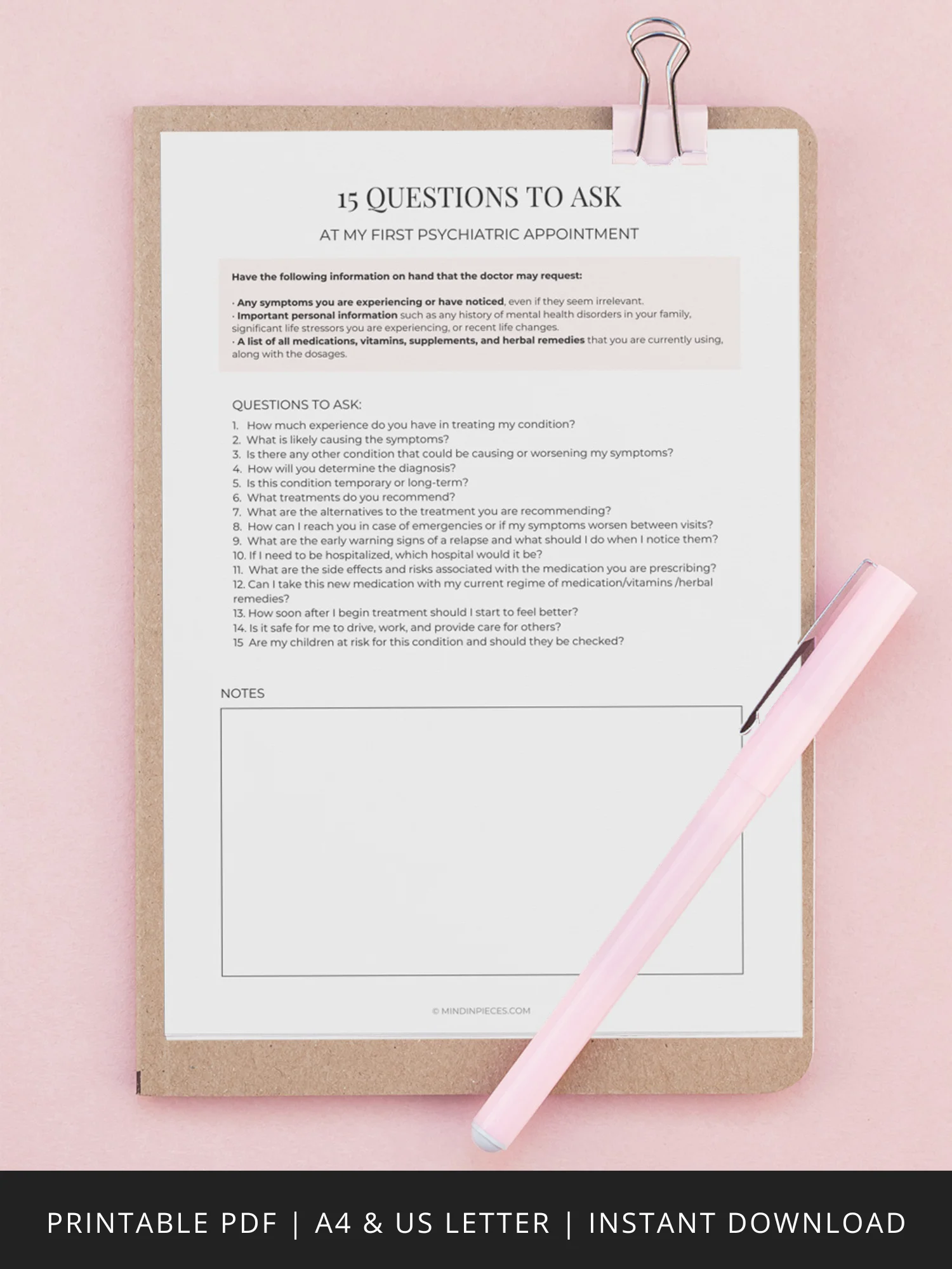 15 Questions to Ask at Your First Psychiatric Appointment Printable Digital Download product image (1)