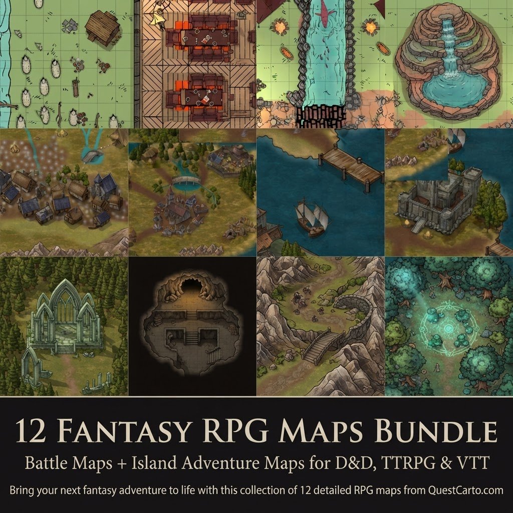 12 Fantasy RPG Maps Bundle | Battle Maps & Island Maps for D&D, TTRPG & VTT | Instant Download product image (4)