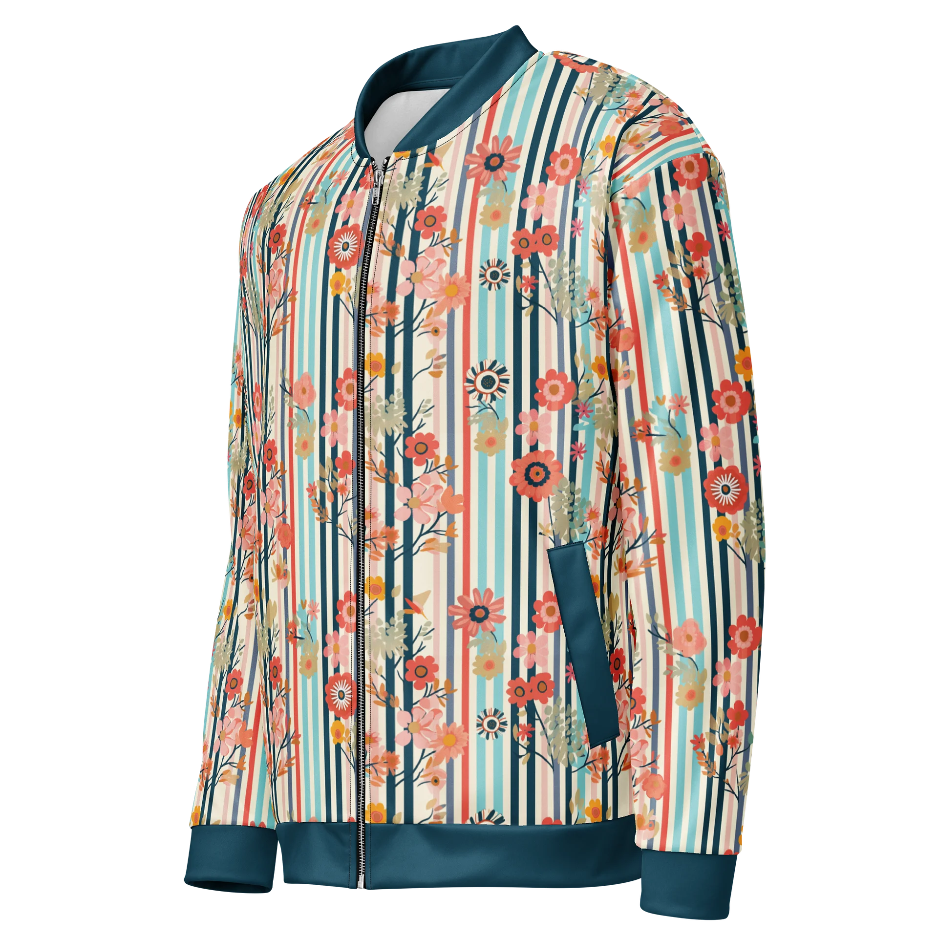 Eclectic Floral Stripe Bomber Jacket product image (3)