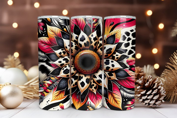 Leopard Print 20 oz Skinny Tumbler Sublimation Design Digital Download PNG Instant DIGITAL ONLY, Leopard Sunflower 1 Tumbler Wrap product image (1)
