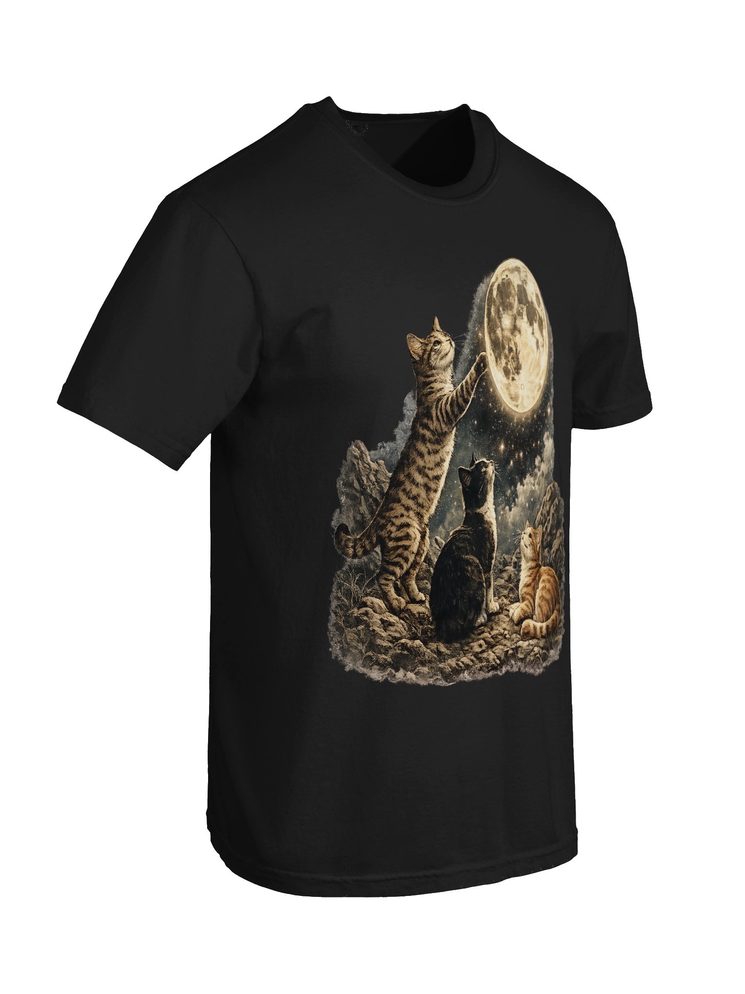 Moonlit Cats Graphic Tee | Celestial Full Moon Vintage Shirt product image (2)