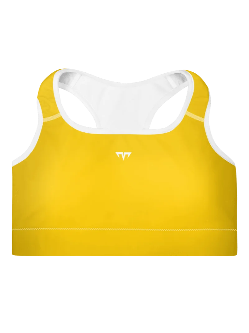 Women's Activewear - Padded Sports Bra Gold/White - Printed White Logo product image (1)