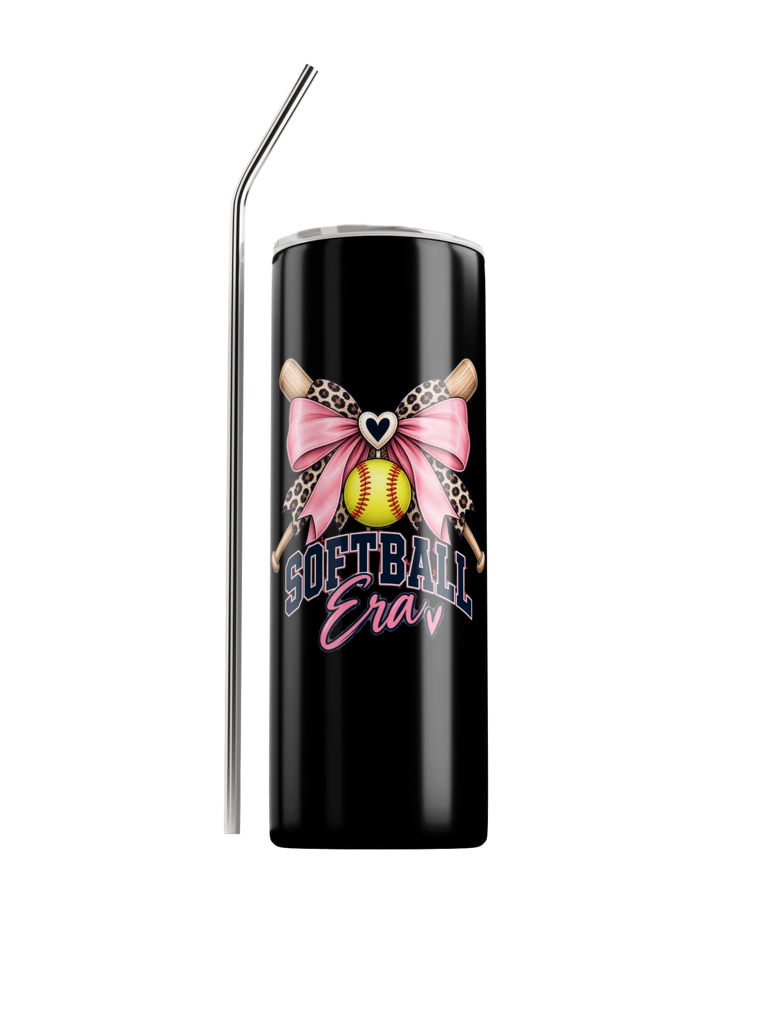 Softball Era Bow Tumbler | 20 oz Stainless Steel Cup with Straw product image (1)