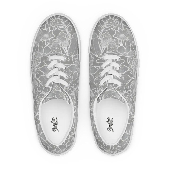 Line art Gray and White Floral/Women's Lace-Up Canvas Shoes by Allcolor product image (2)