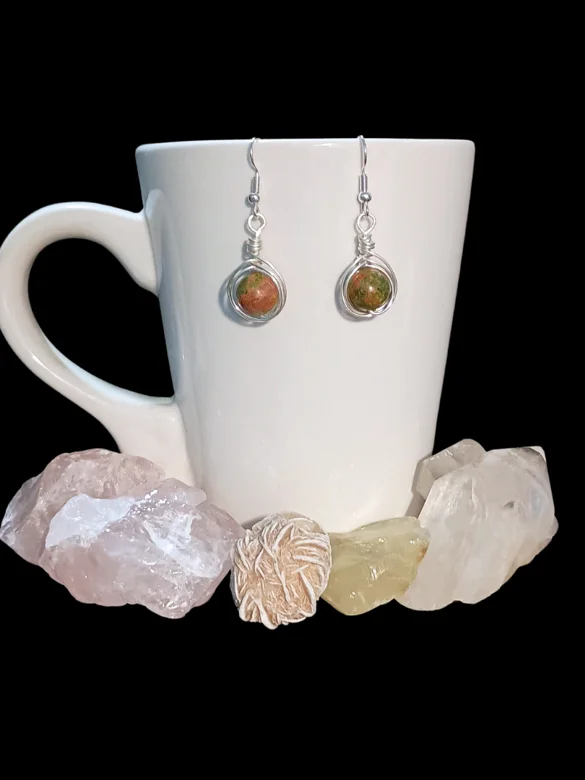 Hand-Woven Unakite Earrings | One-of-a-Kind, Silver-Tone | "Harmony Drops" product image (4)