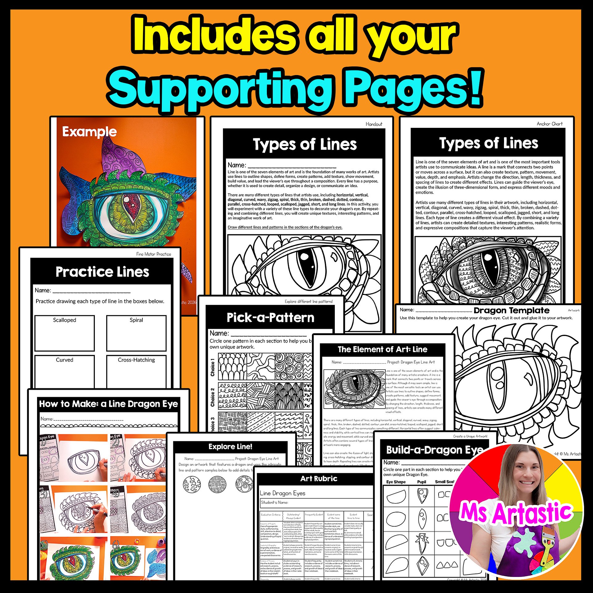 Dragon Eye Art Lesson Element of Art Line 5th Grade Line Art Project Dragon Art product image (4)
