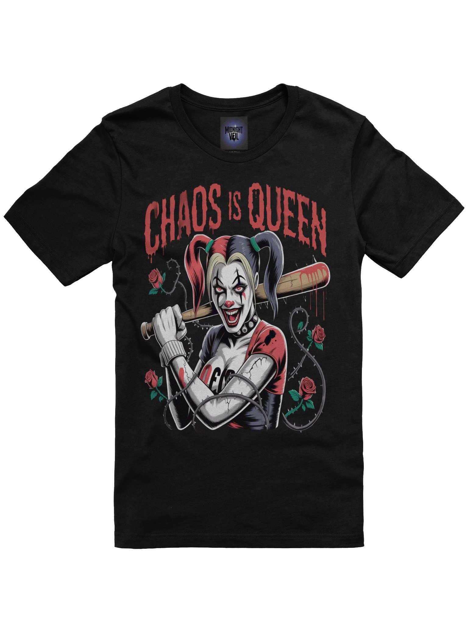 Harley Quinn 'Chaos is Queen' Rose-Thorn Bat Supersoft T-Shirt product image (3)