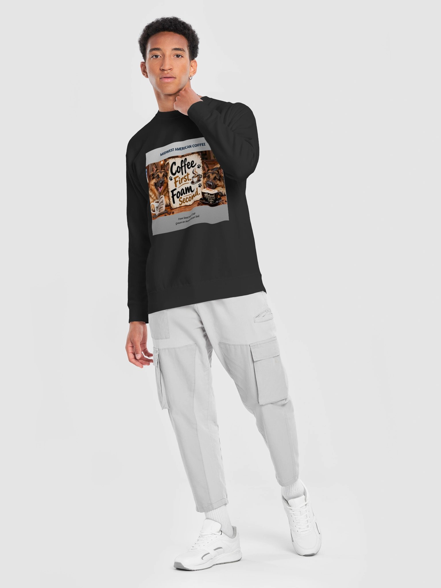 Coffee First. Foam Second. – German Shepherd Premium Crewneck Sweatshirt product image (70)