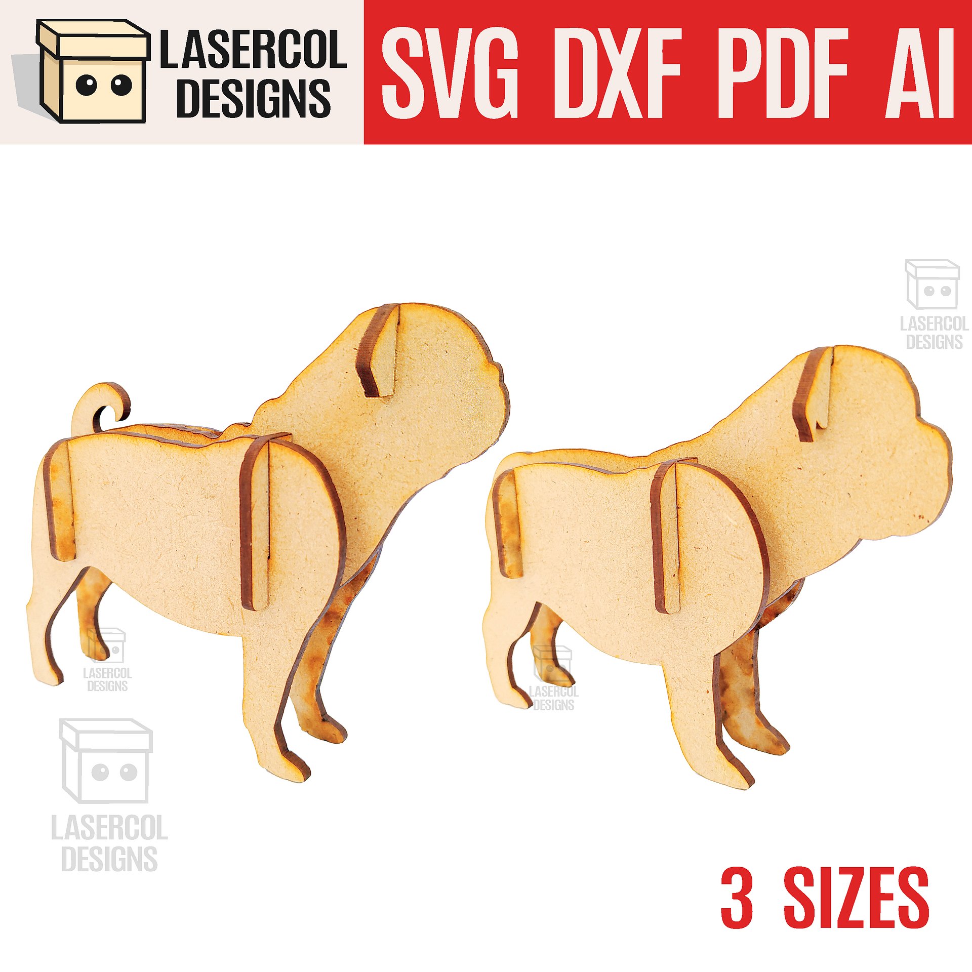 Dogs 3d Puzzle (3 Sizes) Set 3 - Laser Cut Files product image (1)