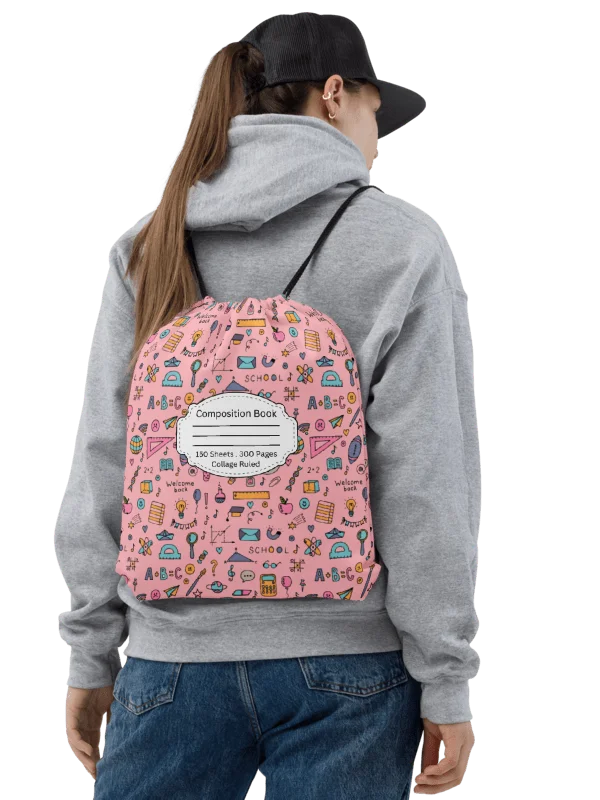 Pink Chalkboard Chic Composition Inspired Essential Gym Drawstring Bag product image (1)