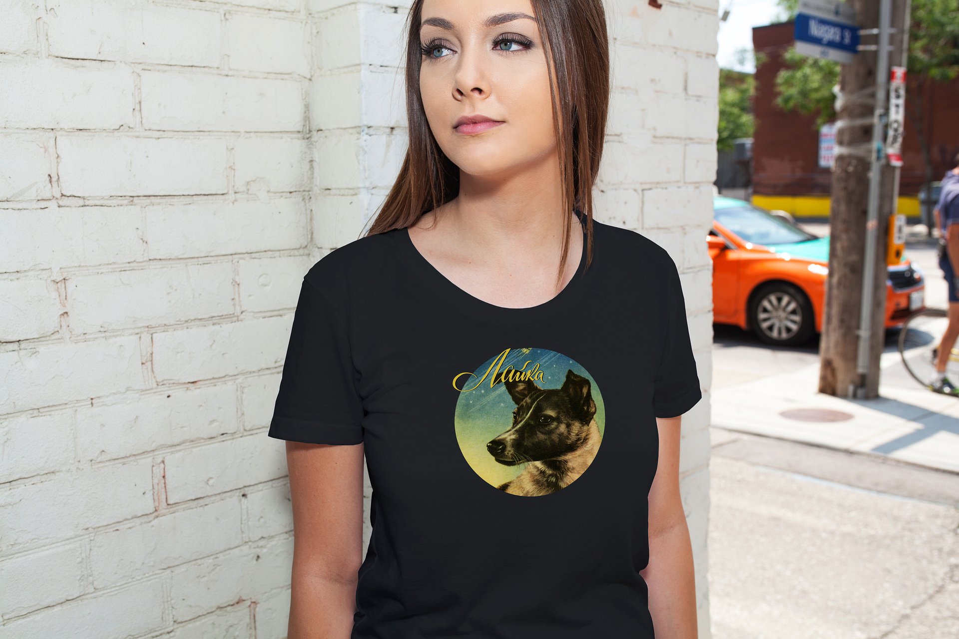 Laika, First space dog, Soviet vintage space — Unisex t-shirt, space t-shirt product image (3)