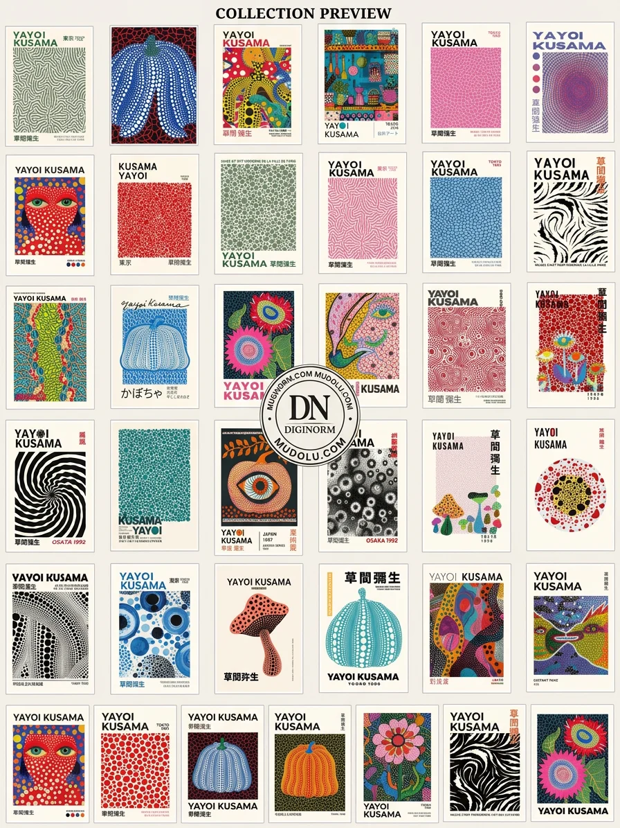 Yayoi Kusama Inspired Printable Wall Art Bundle, Japanese Abstract Poster Set, Polka Dot Gallery Wall product image (5)