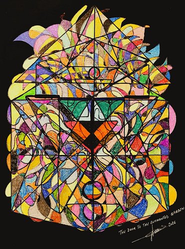 The Door to the Enchanted Garden 

🇬🇧 Description: A complex and hypnotic artwork that unfolds as a portal between geometric ...
