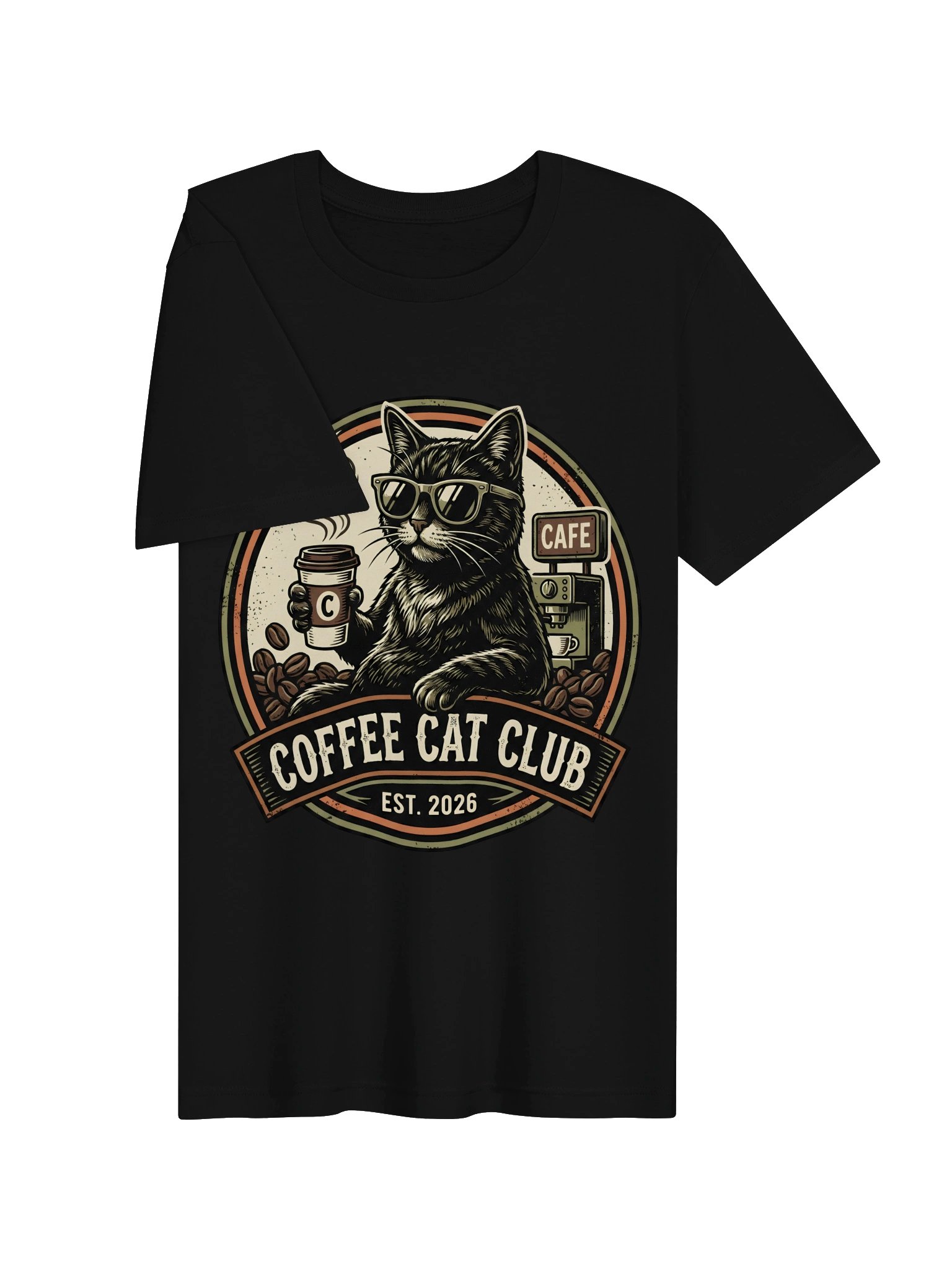 Coffee Cat Club T-Shirt - Cool Black Cat with Sunglasses Vintage Cafe Tee product image (15)