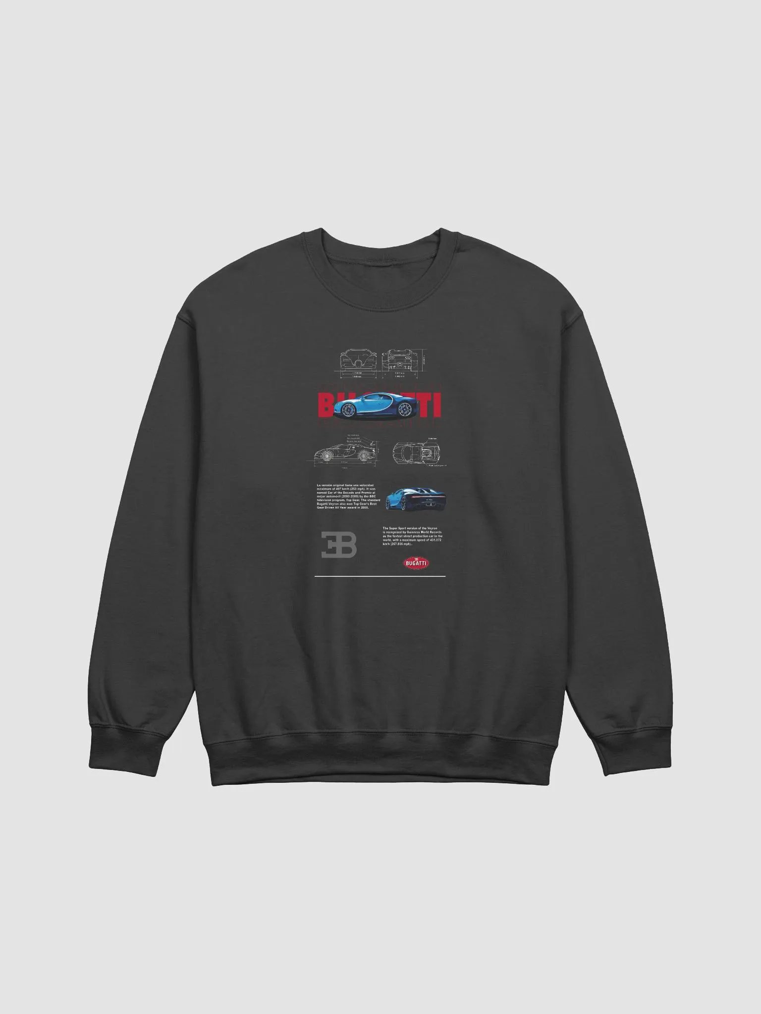 Bugatti Veyron Blueprint Sweatshirt | Hypercar Engineering Diagram Graphic | Performance Automotive Icon Wear Sweatshirt product image (1)