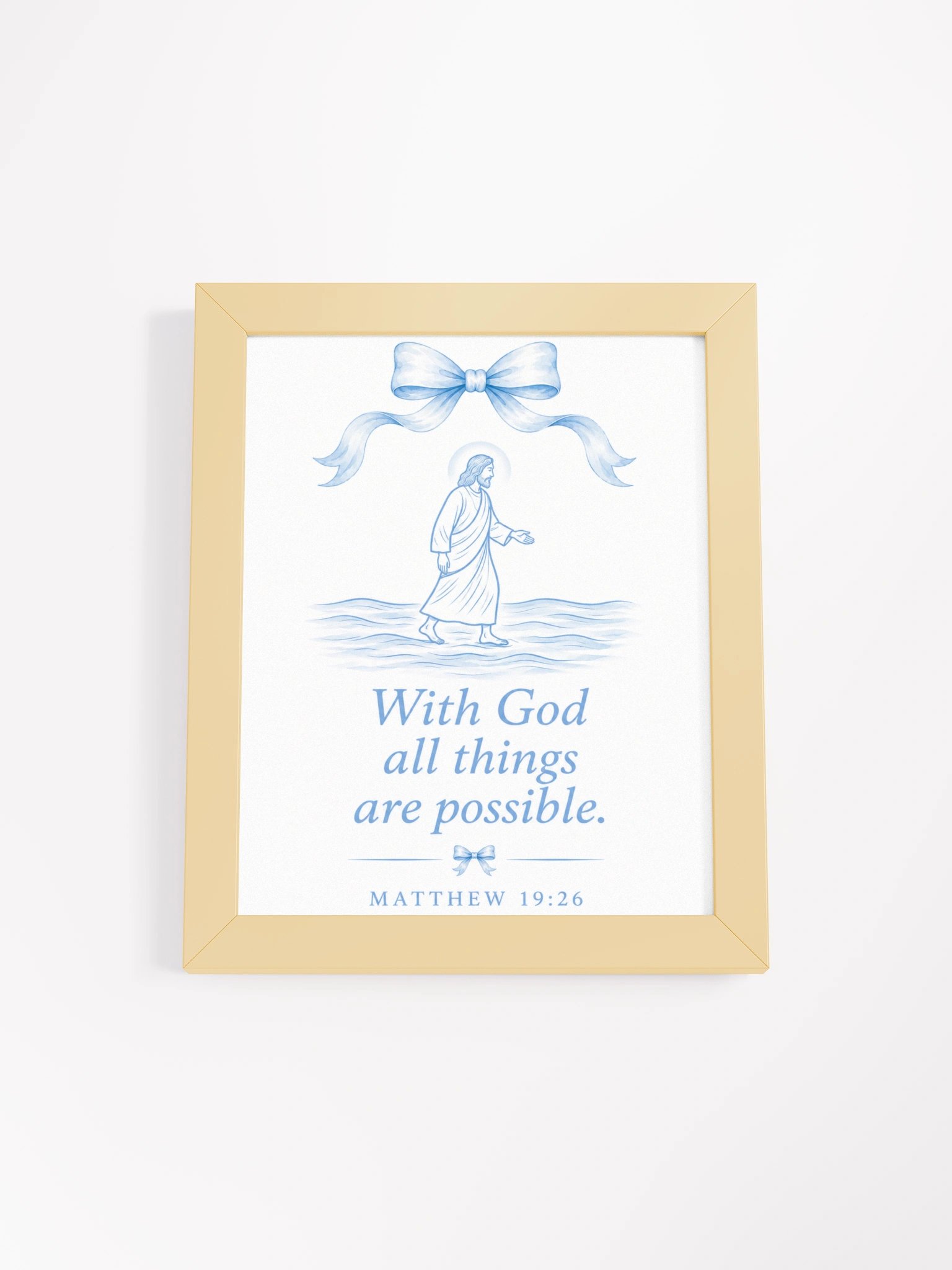 With God All Things Are Possible Matthew 19:26 | Blue Coquette Framed Christian Wall Art product image (1)