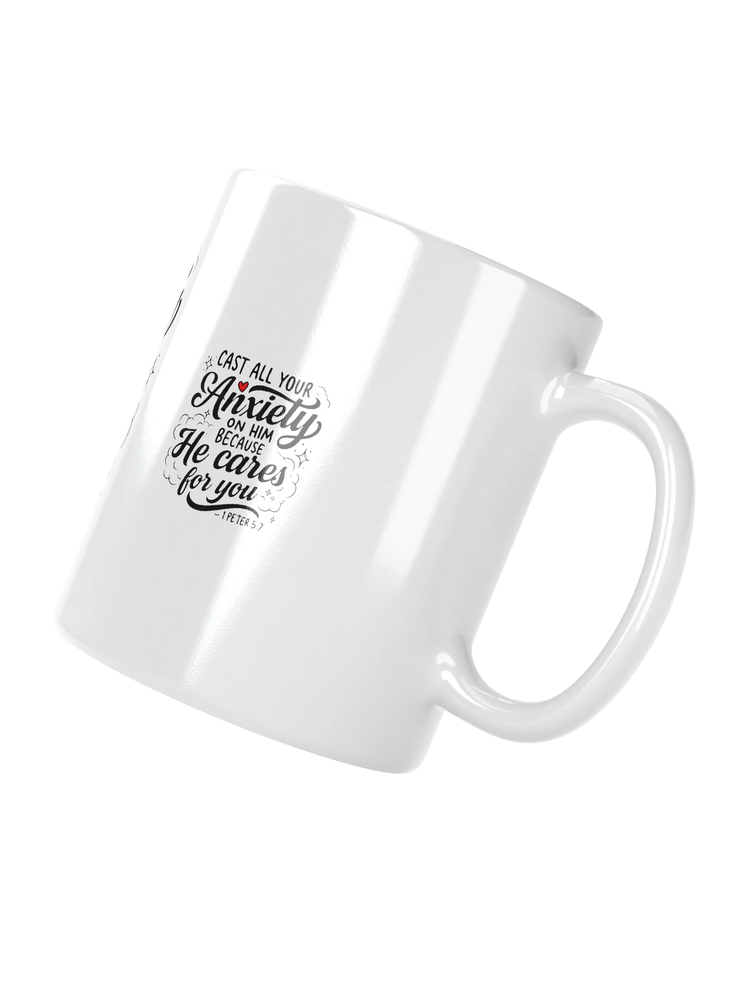 Cast All Your Anxiety White Glossy Mug — 1 Peter 5:7 product image (4)