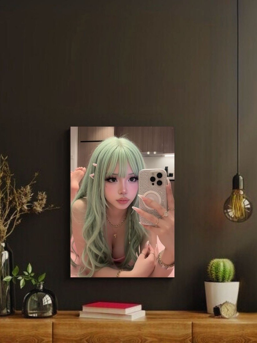 Cosplay Corner – Waifufaee Green Hair Mirror Selfie Glossy 8x10 Metal Print product image (2)