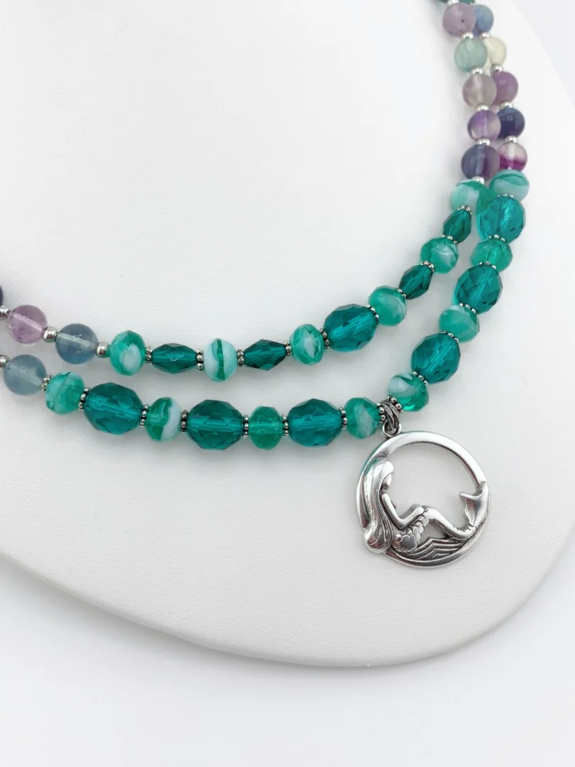 Fluorite and Teal Two-Strand Mermaid Necklace Set product image (2)