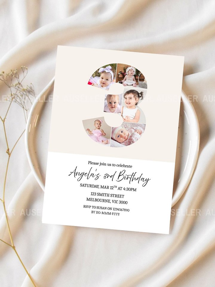 3rd Birthday Photo Collage Editable Invitation Template product image (2)
