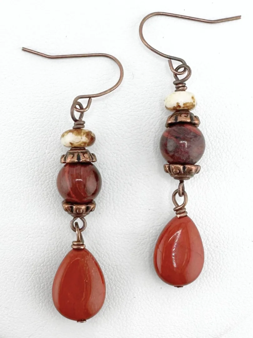 Red and Fossil Jasper Necklace and Earrings Set product image (3)