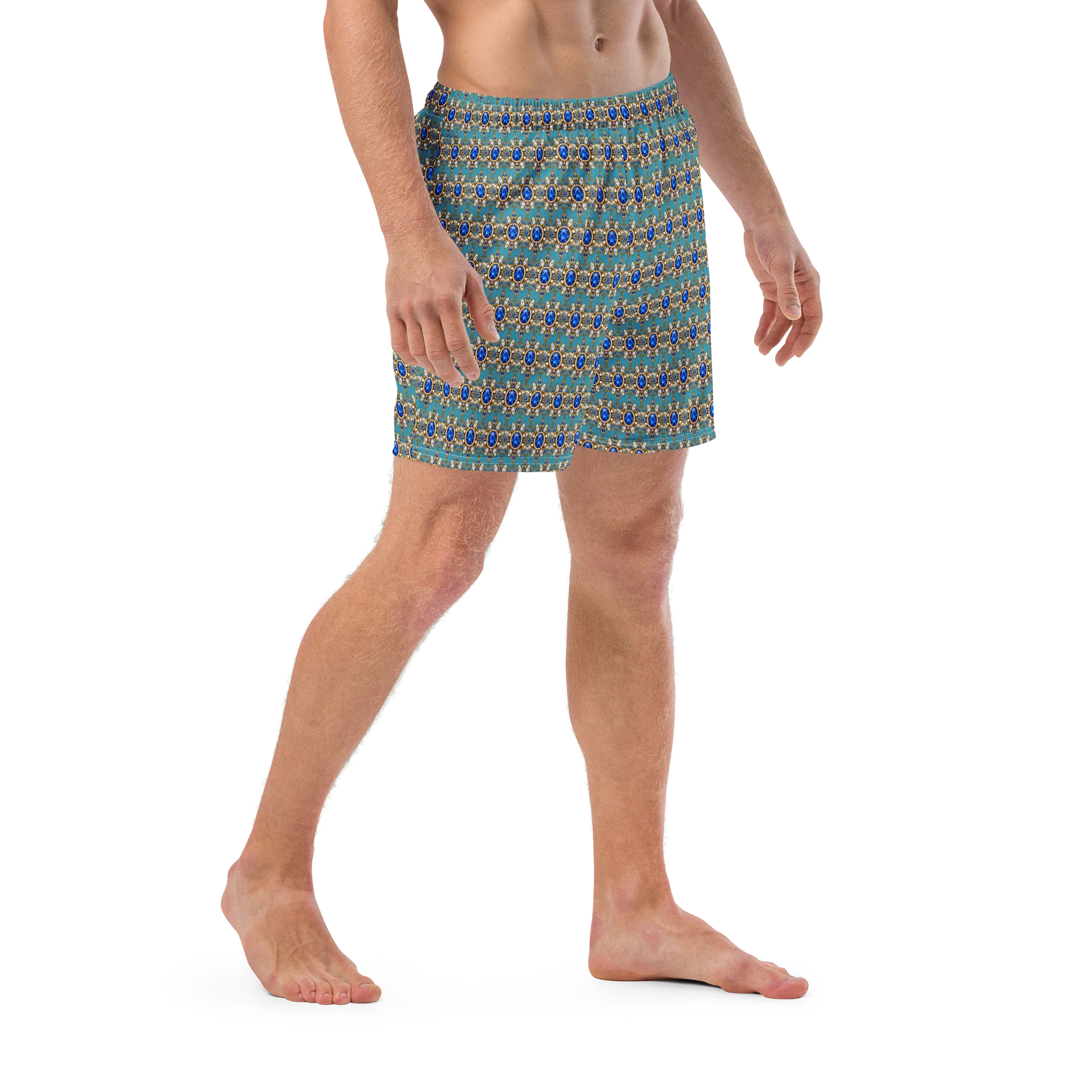 Blue Jeweled Brooch Motif Swim Trunks product image (6)