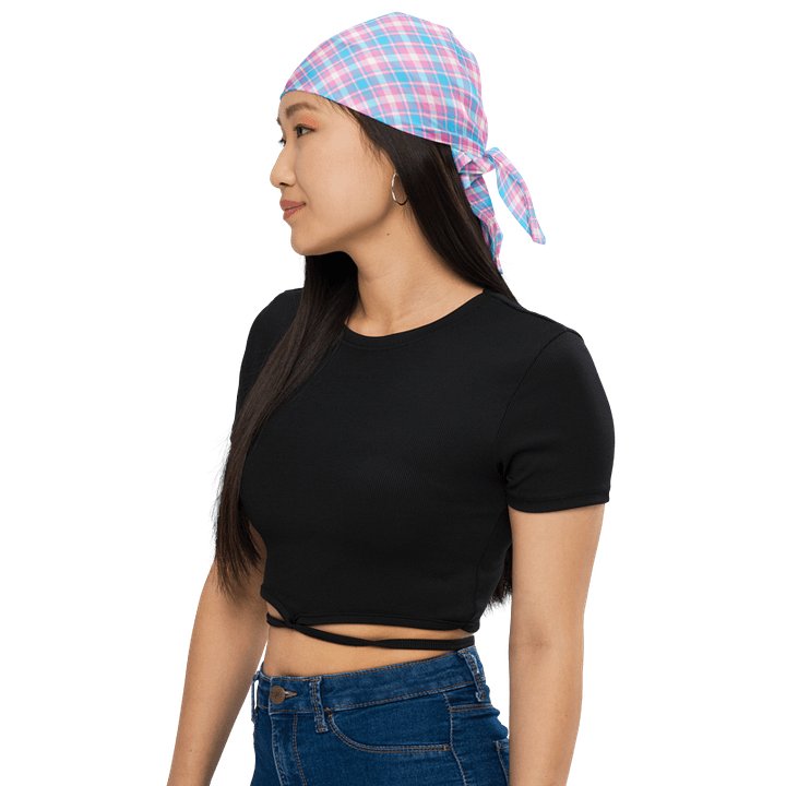 Baby Blue, Pink, and White Plaid Bandana product image (1)