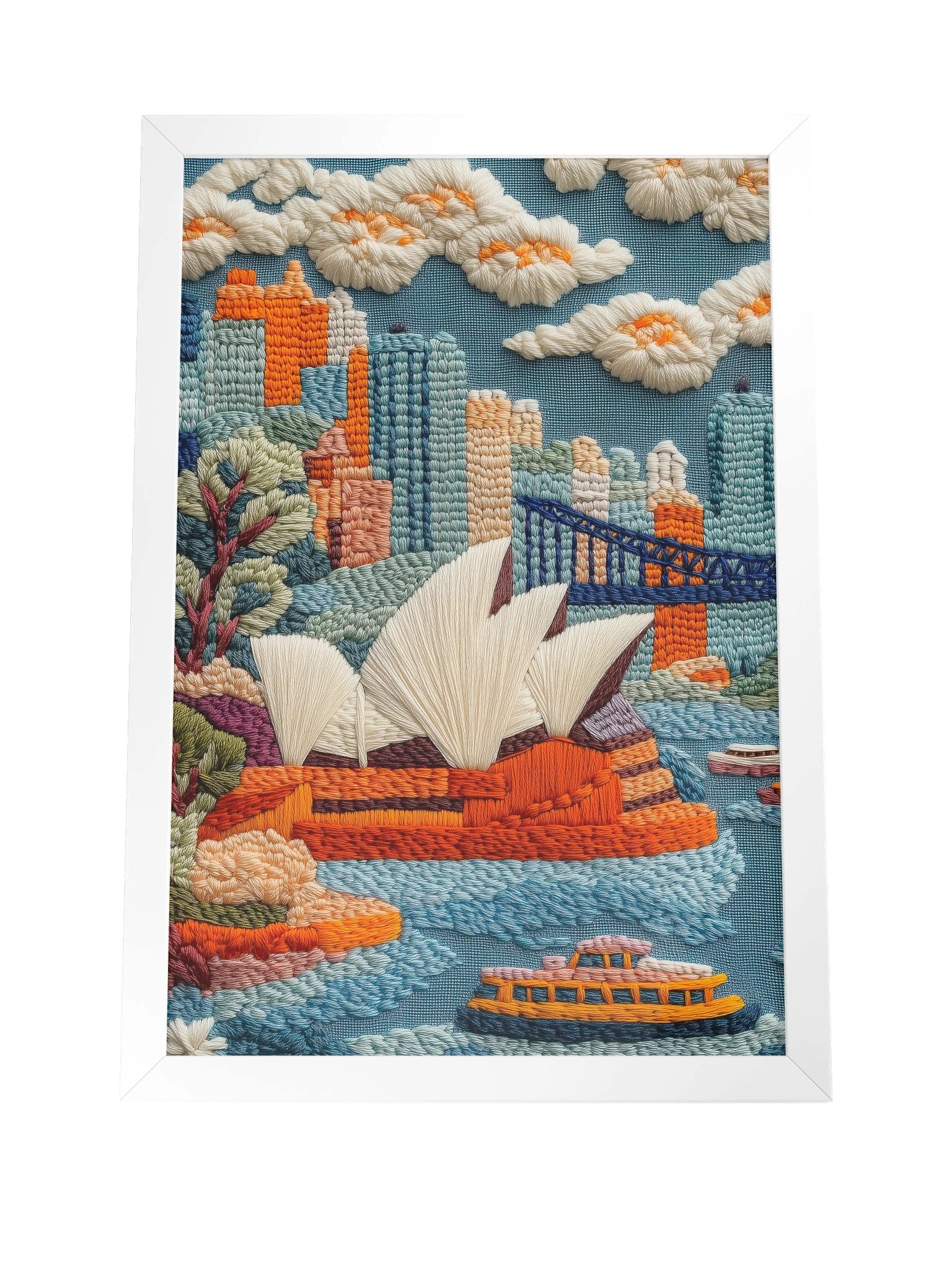 A Day by Sydney Harbour | Embroidery-Style Wall Art — Framed Print product image (4)